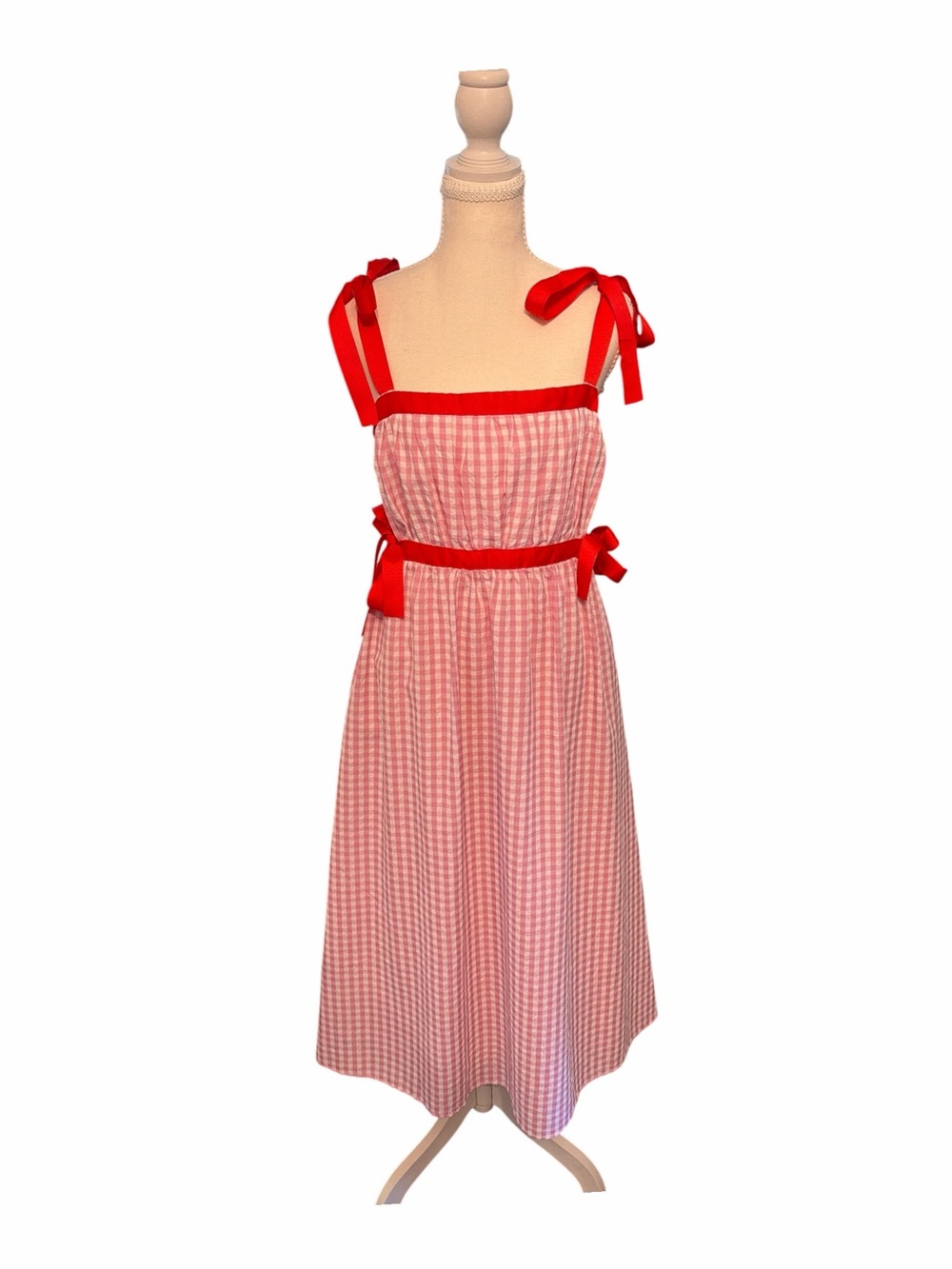 Coquette Pink Gingham Red Bow Maxi Dress Small TCEC NWT